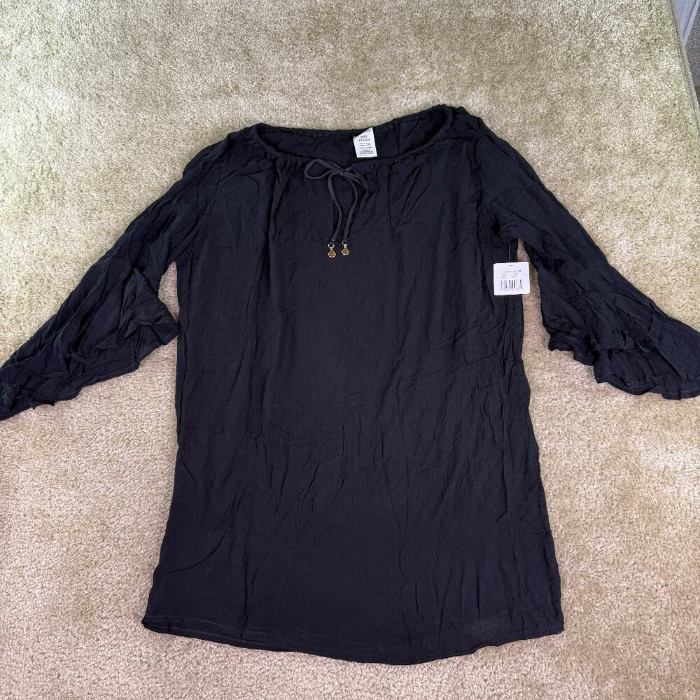 Anne Cole NWT Black Semi Sheer Plunge Neck Tunic Top Cover Up Size S F006